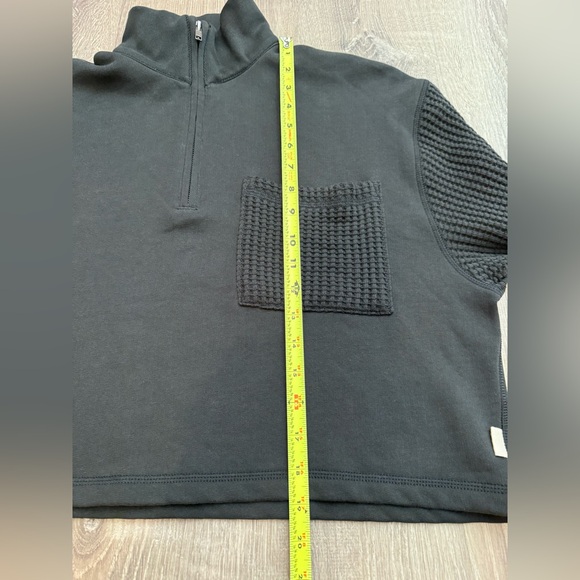 Mate The Label Organic Fleece and Waffle Cropped Half-Zip Sweatshirt Onyx Small - Picture 10 of 11